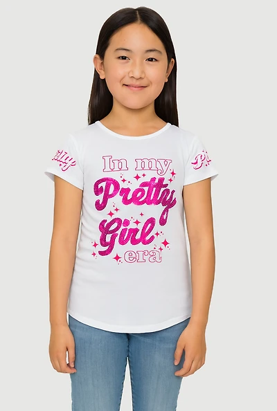 Girls In My Pretty Girl Era Graphic T-Shirt, White, Size 7-8