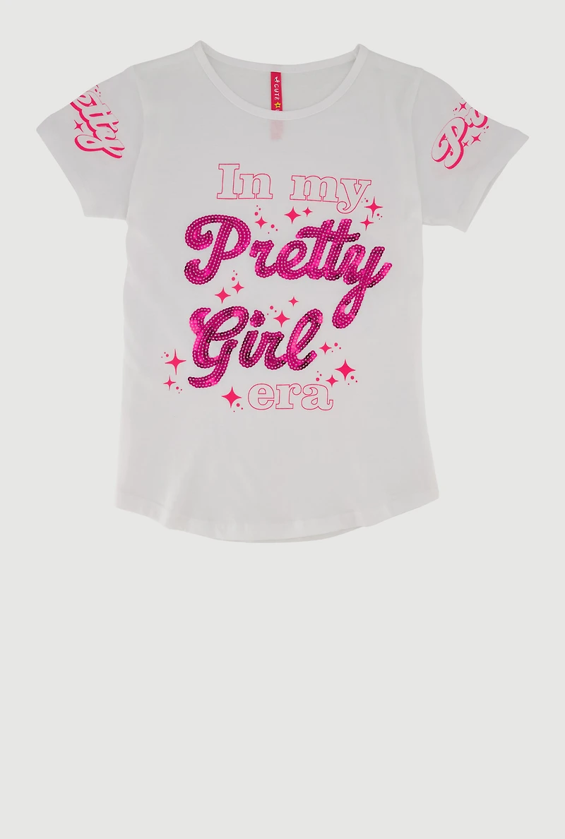 Girls In My Pretty Girl Era Graphic T-Shirt, White, Size 7-8