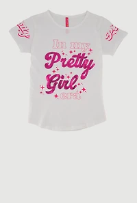 Girls In My Pretty Girl Era Graphic T-Shirt, White, Size 7-8