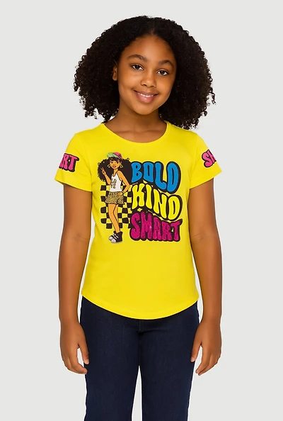 Girls Bold Kind Smart Graphic Print T-Shirt, Yellow, Size 7-8