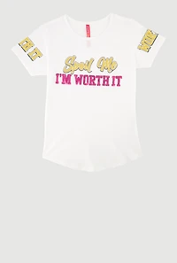 Girls Sequin Spoil Me Im Worth It Graphic Tee, White,