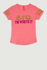Girls Sequin Spoil Me Im Worth It Graphic Tee, Pink, Size 7-8