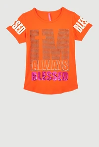 Girls Always Blessed Sequin Graphic Tee, Orange, Size 10-12