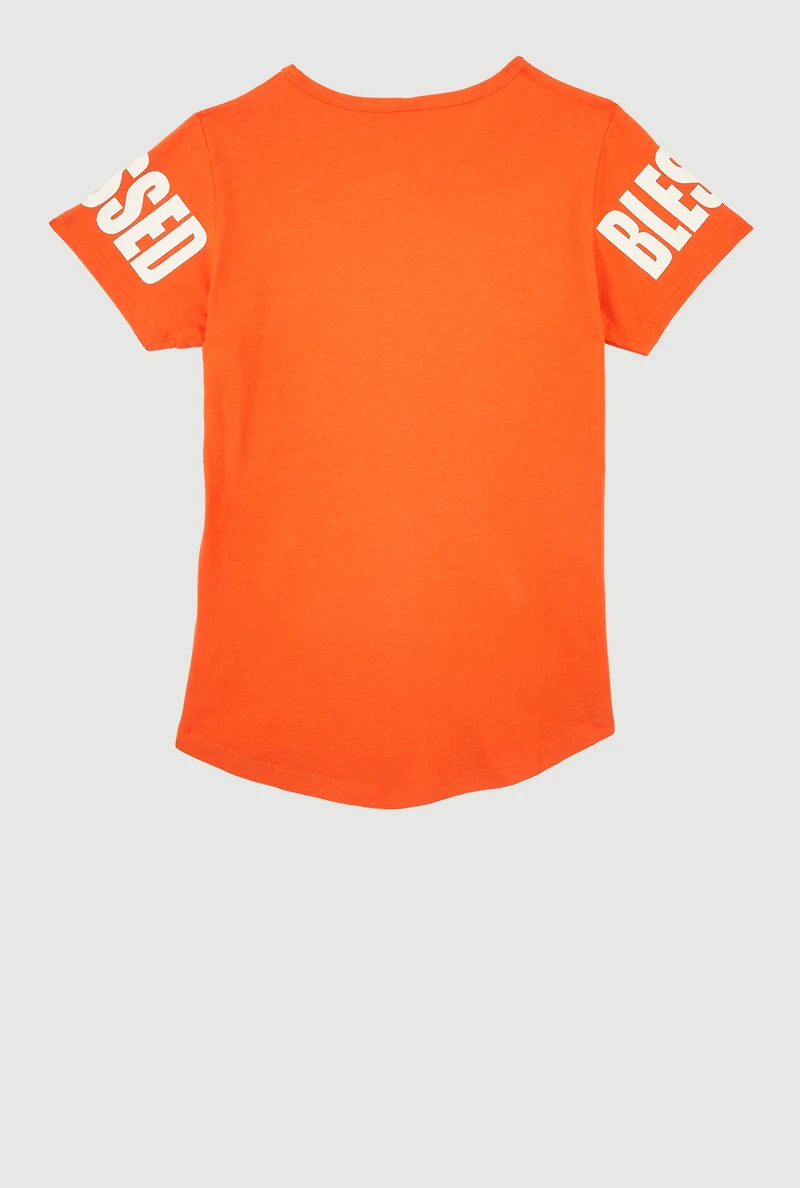 Girls Always Blessed Sequin Graphic Tee, Orange, Size 7-8