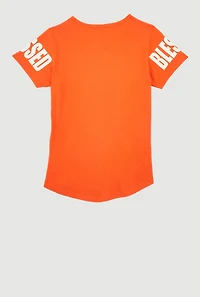 Girls Always Blessed Sequin Graphic Tee, Orange, Size 10-12