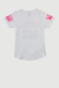Girls Sequin Spoil Me Graphic Crew Neck T-Shirt, White,