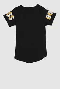 Girls Sparkly Sequin The Real Boss T Shirt, Black, Size 7-8