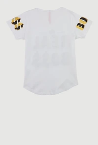 Girls Sparkly Sequin The Real Boss T Shirt, White, Size 7-8
