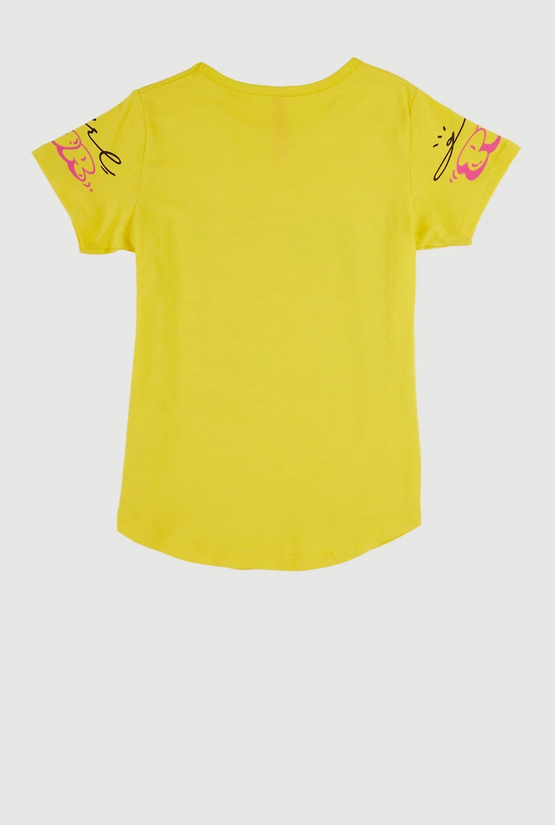Girls Sequin Unique Graphic Short Sleeve T Shirt, Yellow,