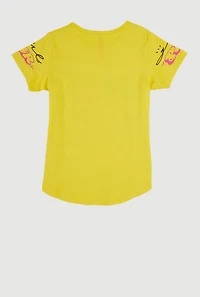 Girls Sequin Unique Graphic Short Sleeve T Shirt, Yellow,