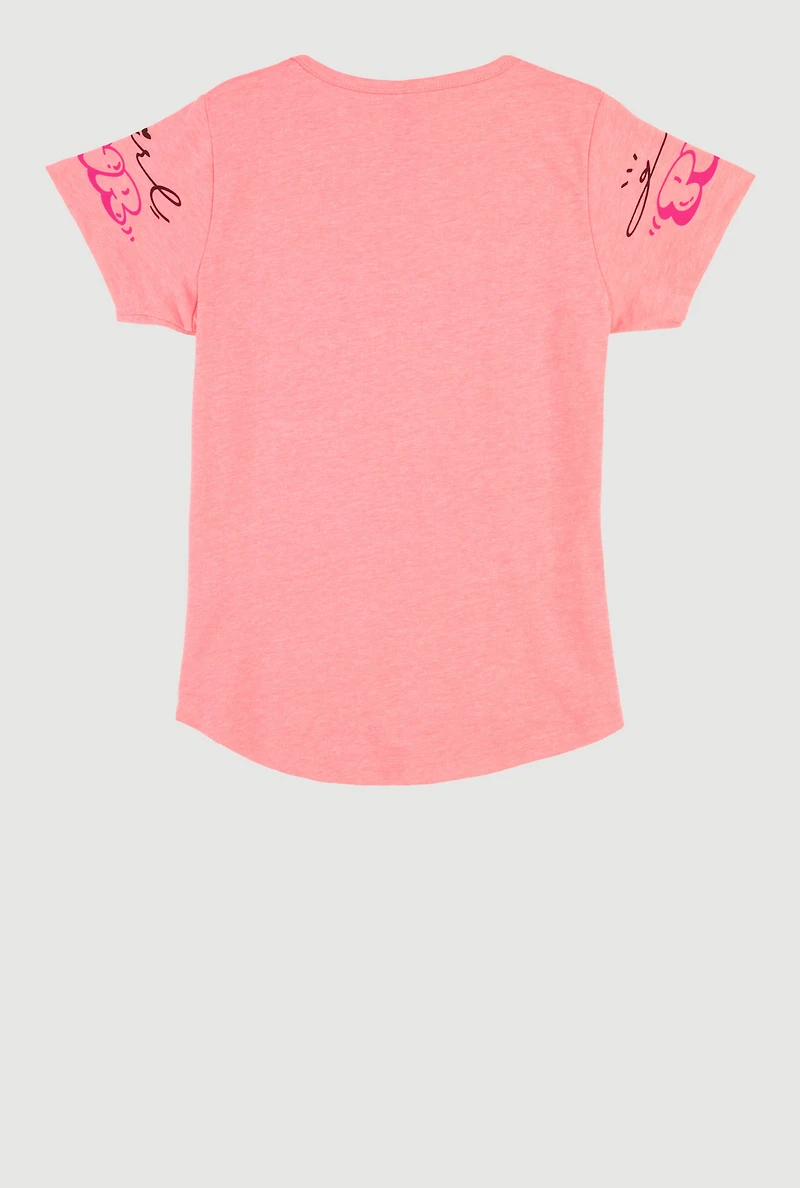Girls Sequin Unique Graphic Short Sleeve T Shirt, Pink, Size 10-12