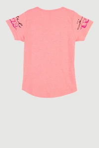 Girls Sequin Unique Graphic Short Sleeve T Shirt, Pink, Size 10-12
