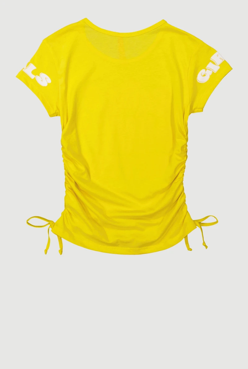Girls Makes Things Better Graphic Ruched Tee, Yellow, Size 14-16
