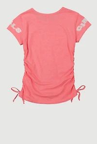 Girls Makes Things Better Graphic Ruched Tee, Pink, Size 10-12