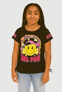Girls Grl Pwr Ruched Side Graphic Tee, Black,