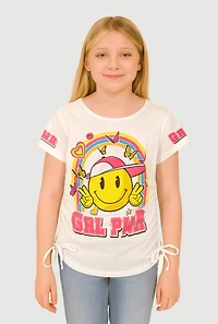 Girls Grl Pwr Ruched Side Graphic Tee, White, Size 10-12