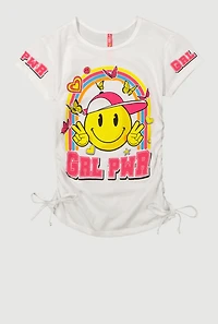 Girls Grl Pwr Ruched Side Graphic Tee, White, Size 10-12