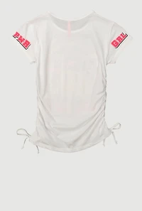 Girls Grl Pwr Ruched Side Graphic Tee, White, Size 10-12