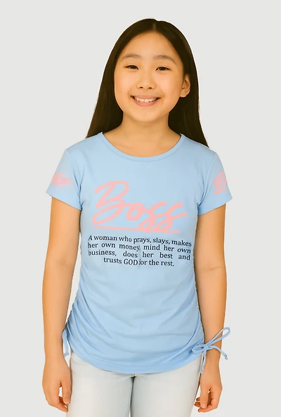 Girls Boss Definition Graphic Tee, Blue, Size 7-8