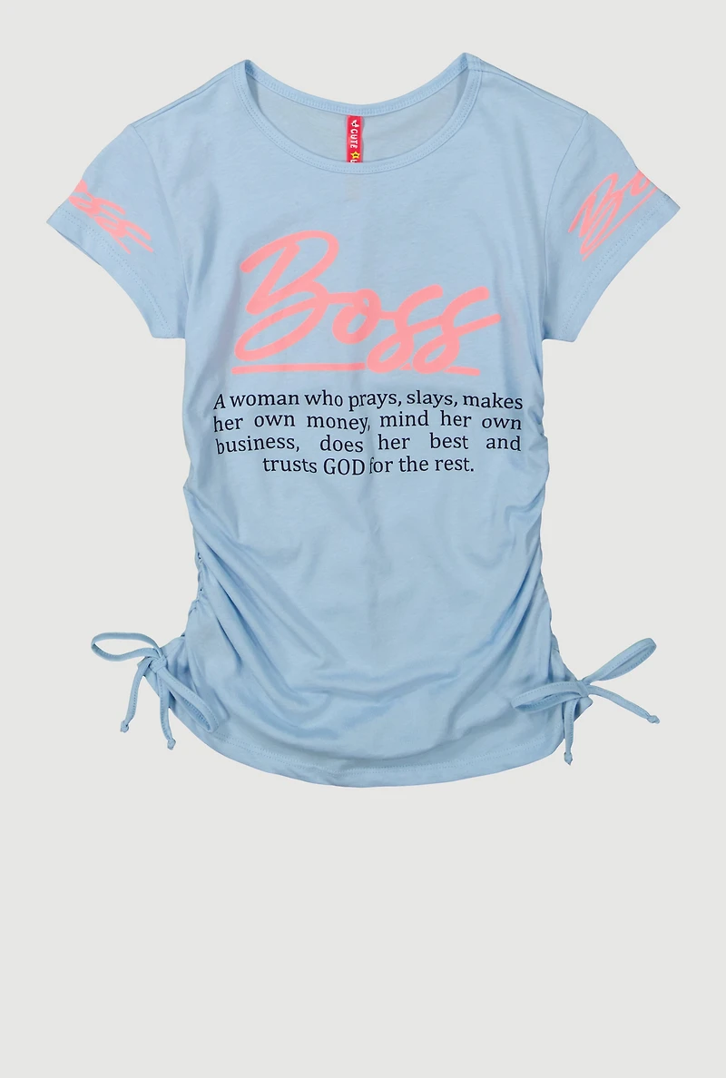 Girls Boss Definition Graphic Tee, Blue, Size 7-8