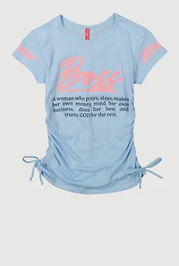 Girls Boss Definition Graphic Tee, Blue, Size 7-8