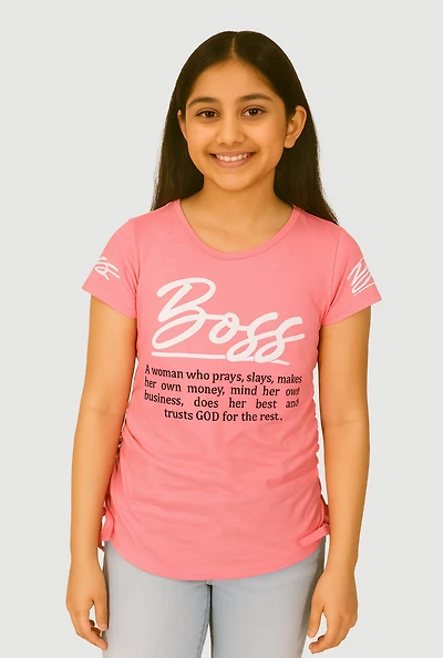 Girls Boss Definition Graphic Tee, Pink, Size 7-8