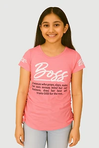 Girls Boss Definition Graphic Tee, Pink, Size 7-8