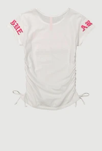 Girls I Never Argue Graphic Ruched Top, White, Size 14-16