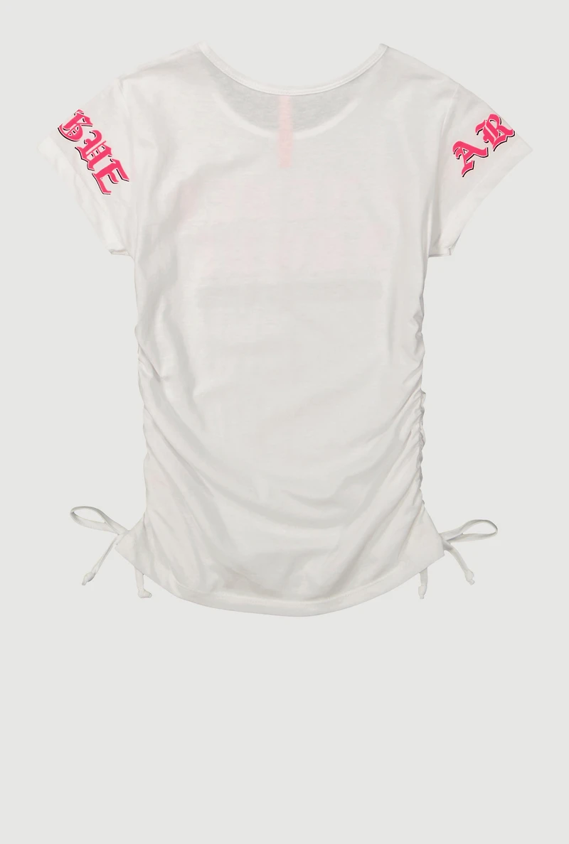 Girls I Never Argue Graphic Ruched Top