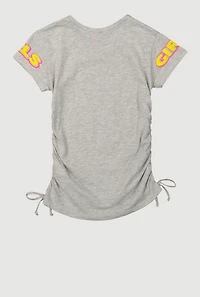 Girls Run The World Ruched Side Graphic Tee, Grey, Size 14-16