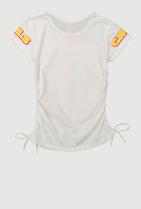 Girls Run The World Ruched Side Graphic Tee, White, Size 7-8