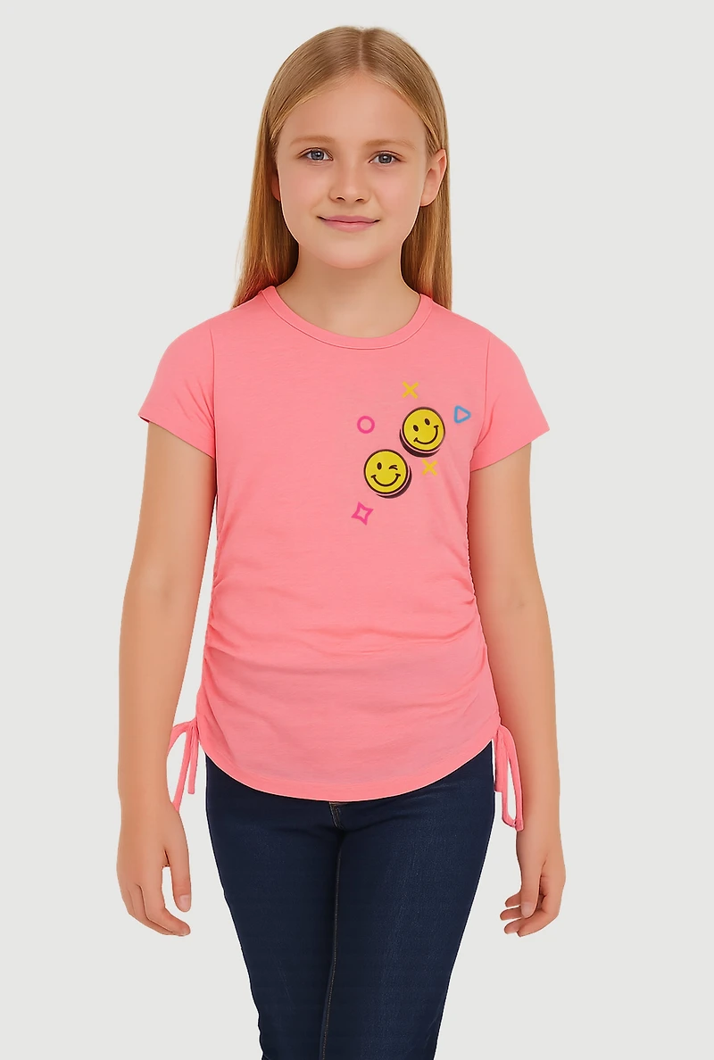 Girls Smile Everyday Ruched Graphic Tee, Pink, Size 7-8