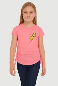 Girls Smile Everyday Ruched Graphic Tee, Pink, Size 7-8