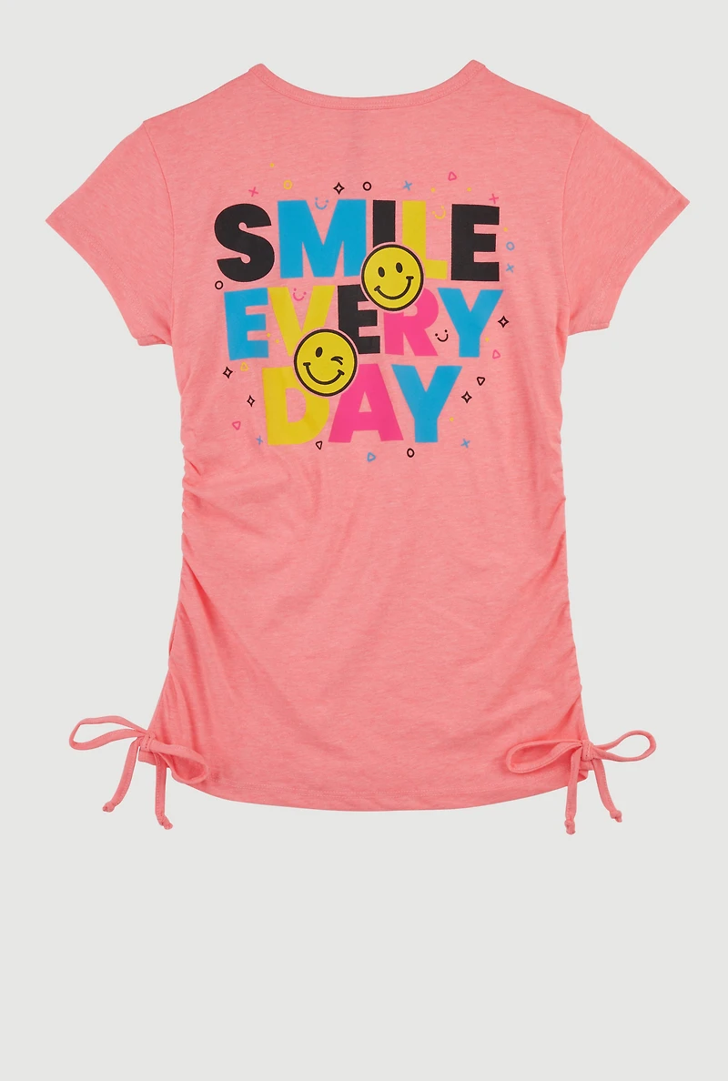 Girls Smile Everyday Ruched Graphic Tee, Pink, Size 7-8