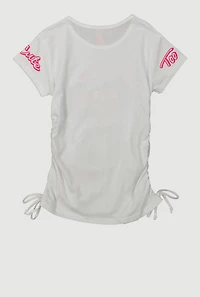 Girls Too Cute To Care Ruched Side Graphic Tee, White,