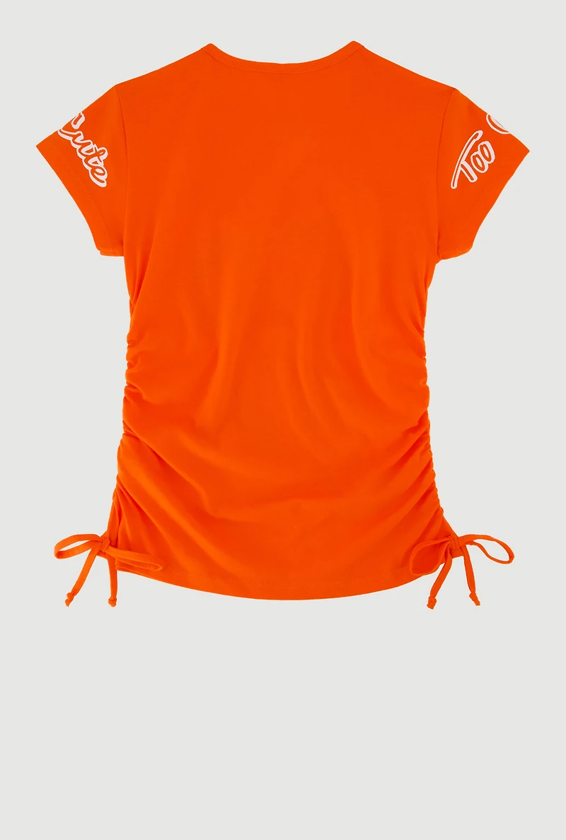 Girls Too Cute To Care Ruched Side Graphic Tee, 7-8