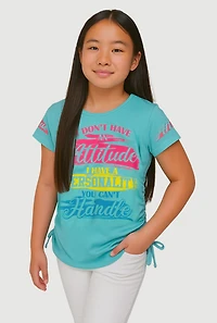 Stylish Girls Graphic T-Shirt with Faux Drawstring