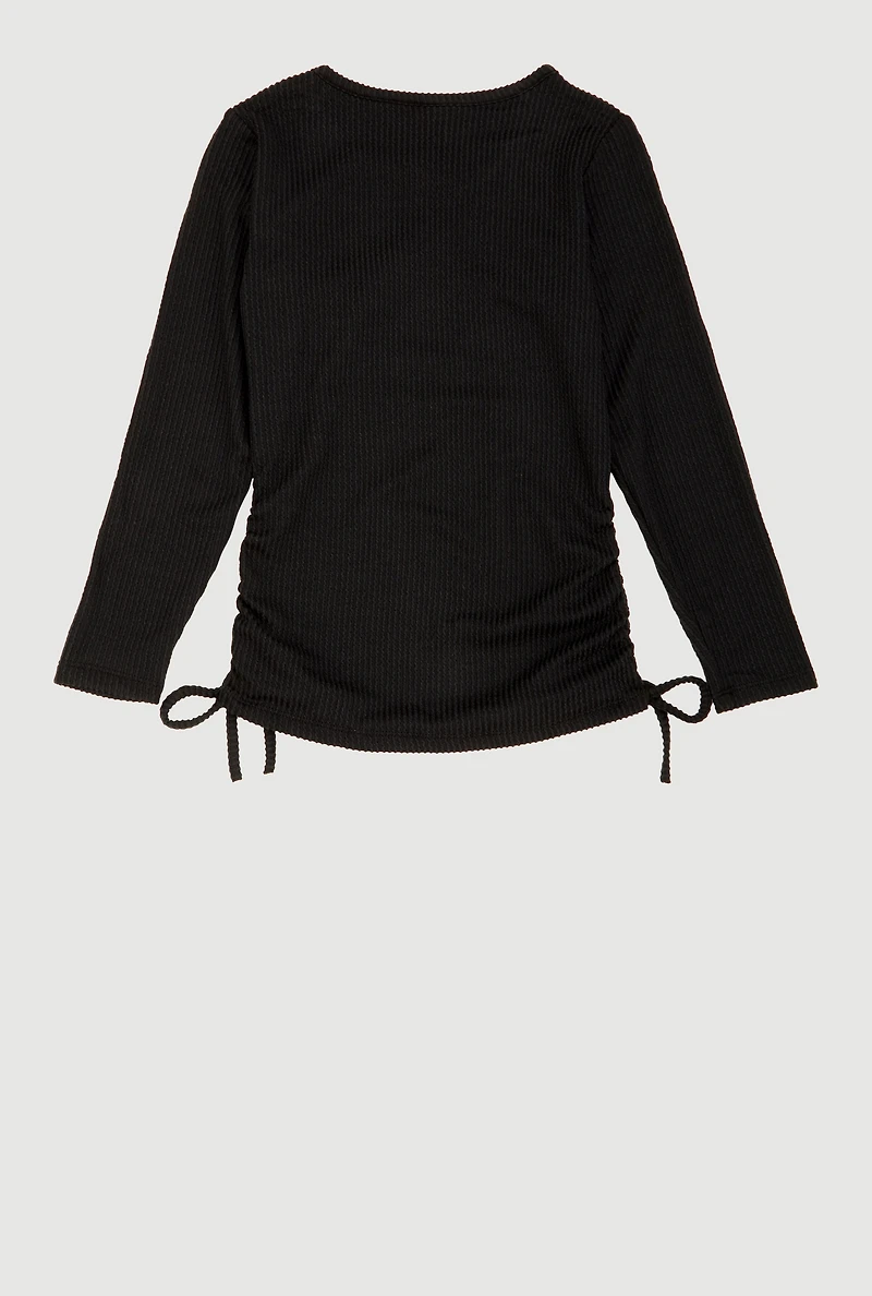 Girls Shadow Stripe Top with Rhinestone Teddy Necklace, Black, Size 7-8