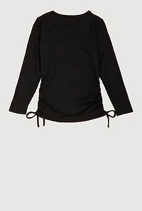 Girls Shadow Stripe Top with Rhinestone Teddy Necklace, Black, Size 7-8