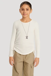 Girls Shadow Stripe Top with Rhinestone Teddy Necklace