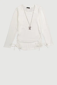 Girls Shadow Stripe Top with Rhinestone Teddy Necklace