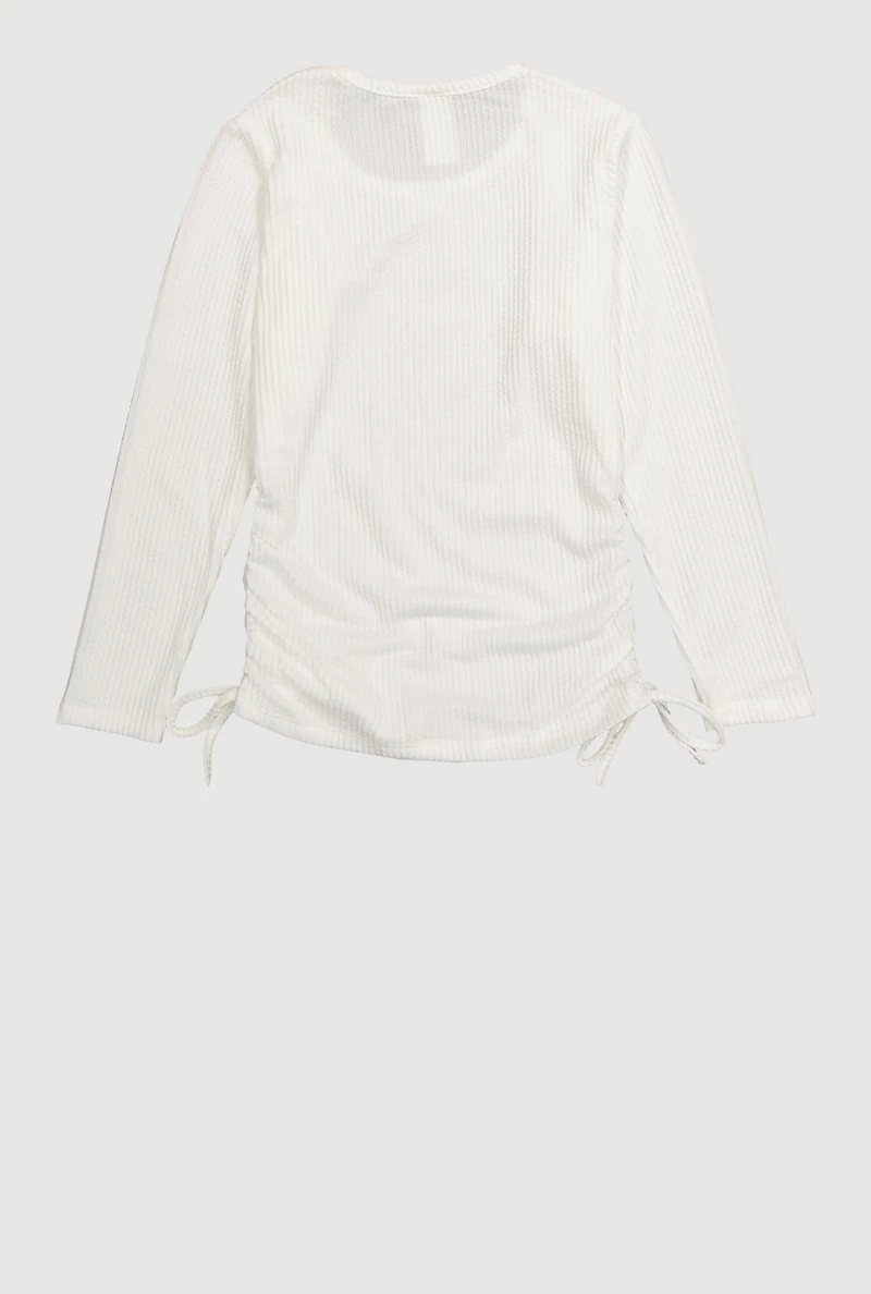 Girls Shadow Stripe Top with Rhinestone Teddy Necklace