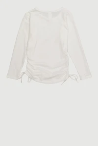 Girls Ribbed Knit Long Sleeve Top with Cherry Necklace, White, Size 14-16