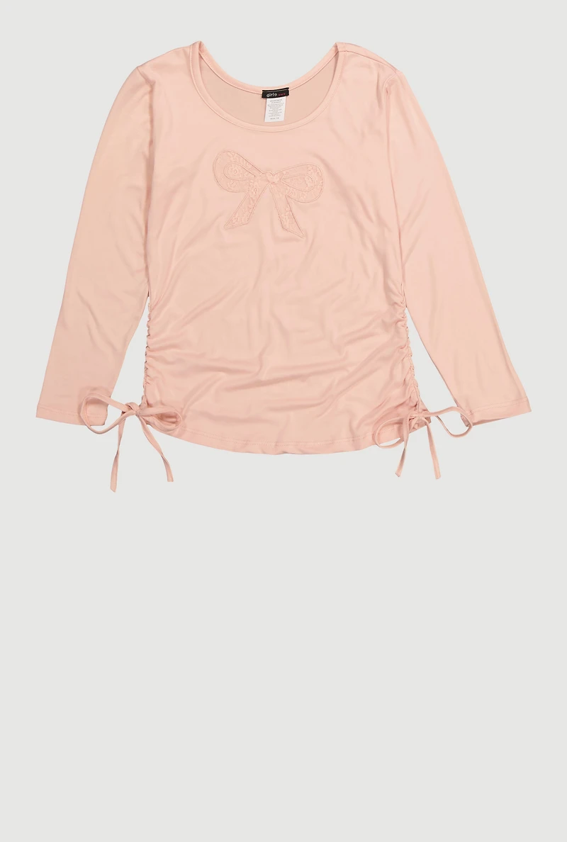 Girls Long Sleeve Crew Neck T-Shirt with Lace Bow