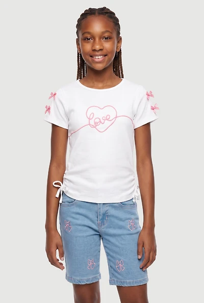 Little Girls Bow Detail Love Graphic Tee