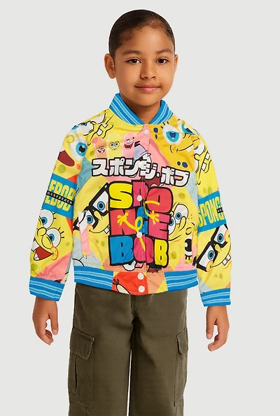 Little Girls SpongeBob Graphic Windbreaker Varsity Jacket