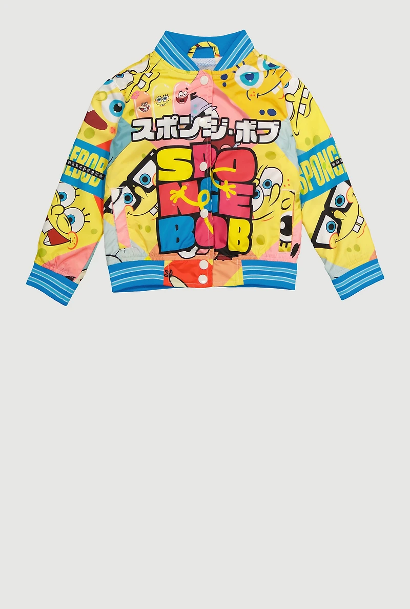 Little Girls SpongeBob Graphic Windbreaker Varsity Jacket