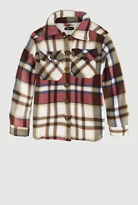 Girls Plaid Sherpa Lined Brushed Fleece Shacket, Multi, Size 10-12