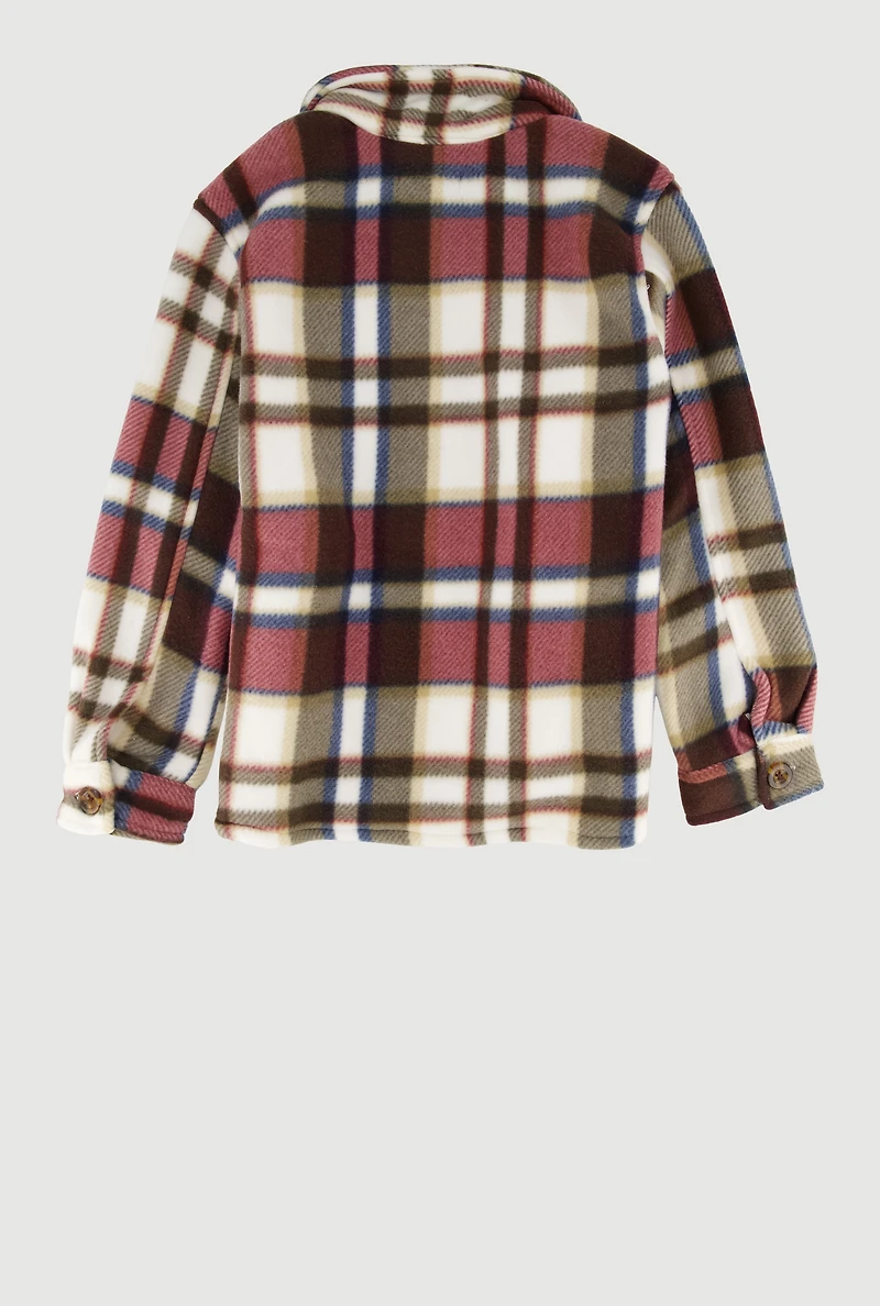 Girls Plaid Sherpa Lined Brushed Fleece Shacket