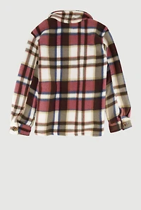 Girls Plaid Sherpa Lined Brushed Fleece Shacket